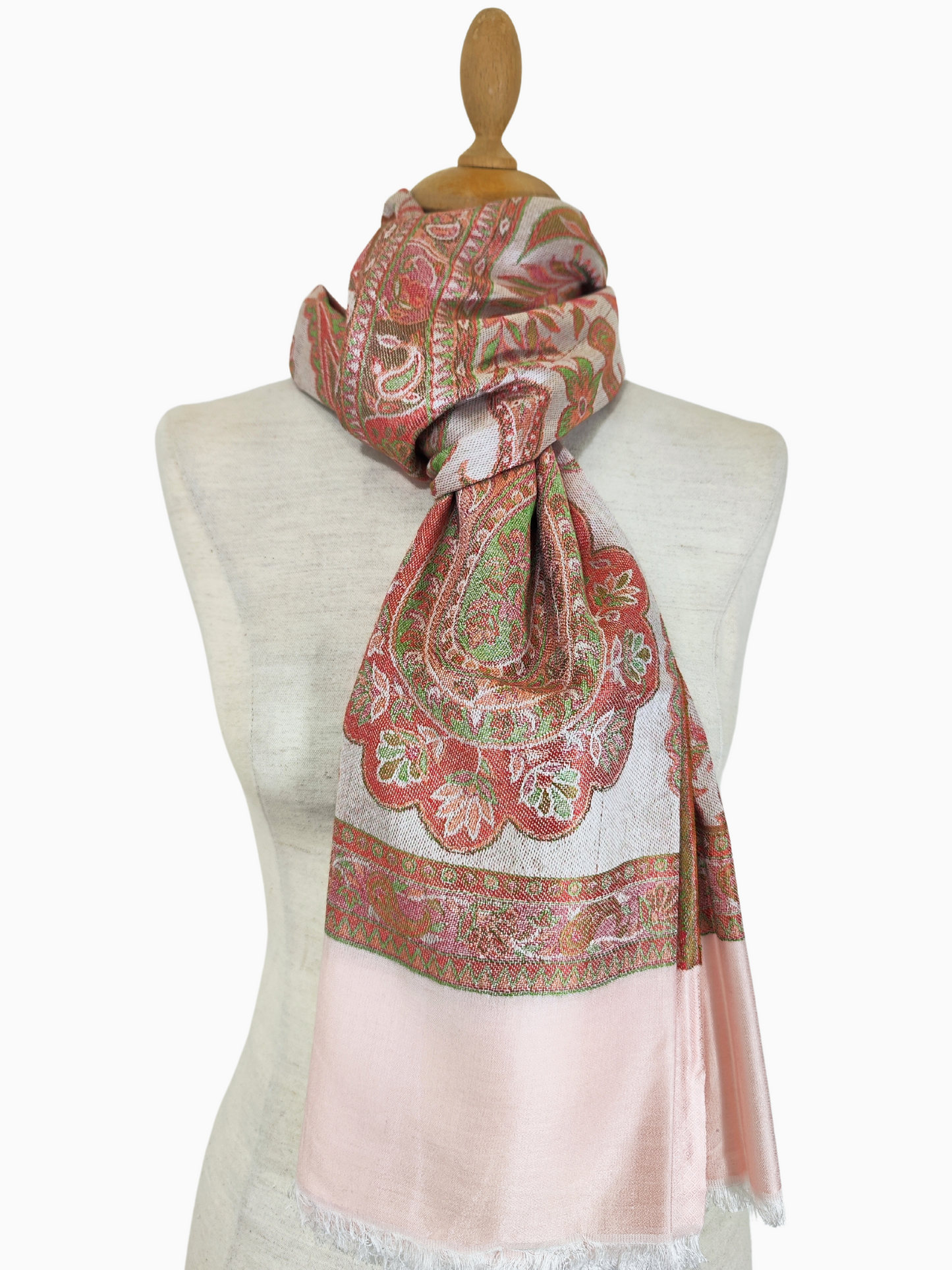 Pink shawl is adorned with a timeless paisley pattern in shades of pink, green, and gold. Paisley Dream Shawl Pink Floral Elegance Bohemian Shawl Vintage Floral Wrap Romantic Paisley Shawl