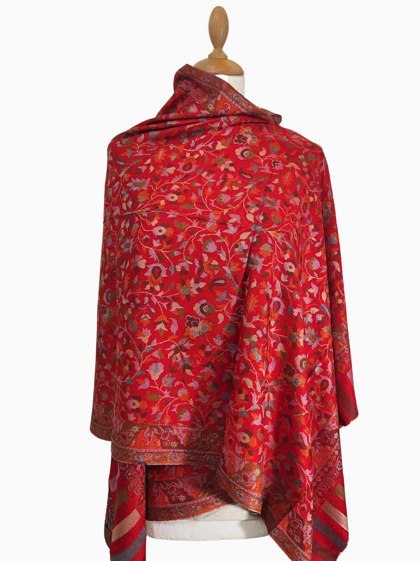 Silk, Cotton and wool blend Stole-Scarf-Wrap in Red Self Pattern Print Autumn collection 2024