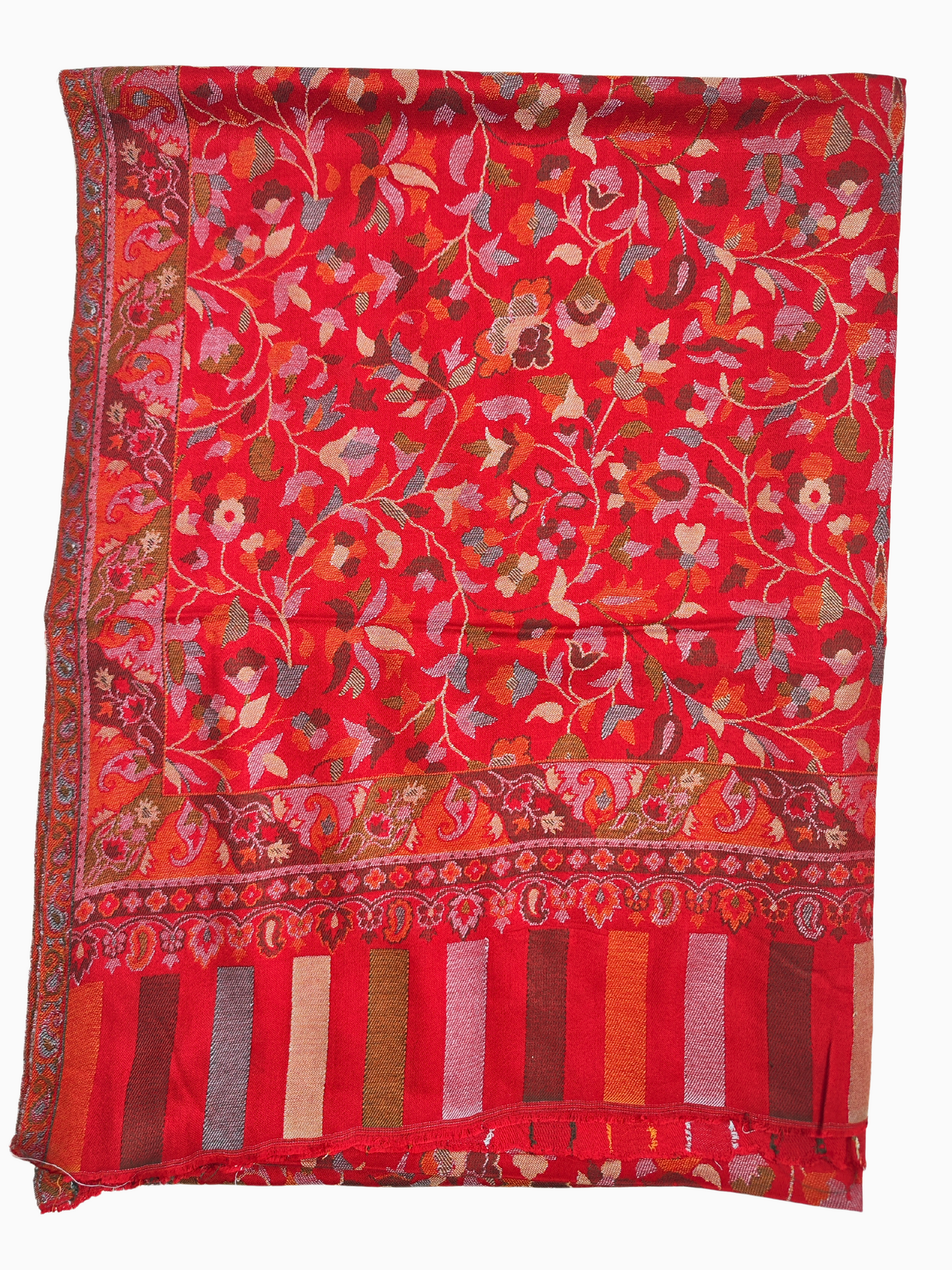 Silk, Cotton and wool blend Stole-Scarf-Wrap in Red Self Pattern Print Autumn collection 2024