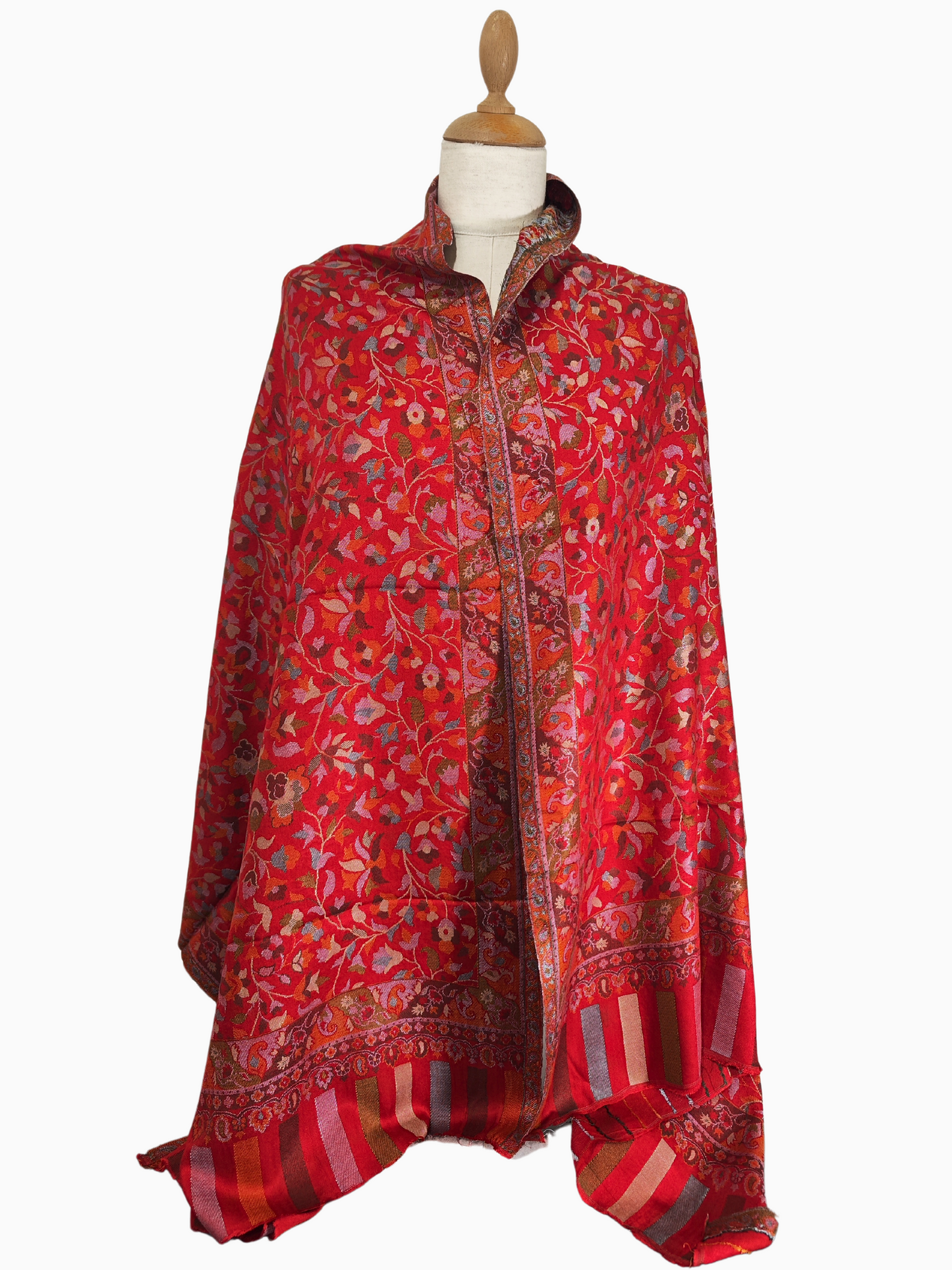 Silk, Cotton and wool blend Stole-Scarf-Wrap in Red Self Pattern Print Autumn collection 2024