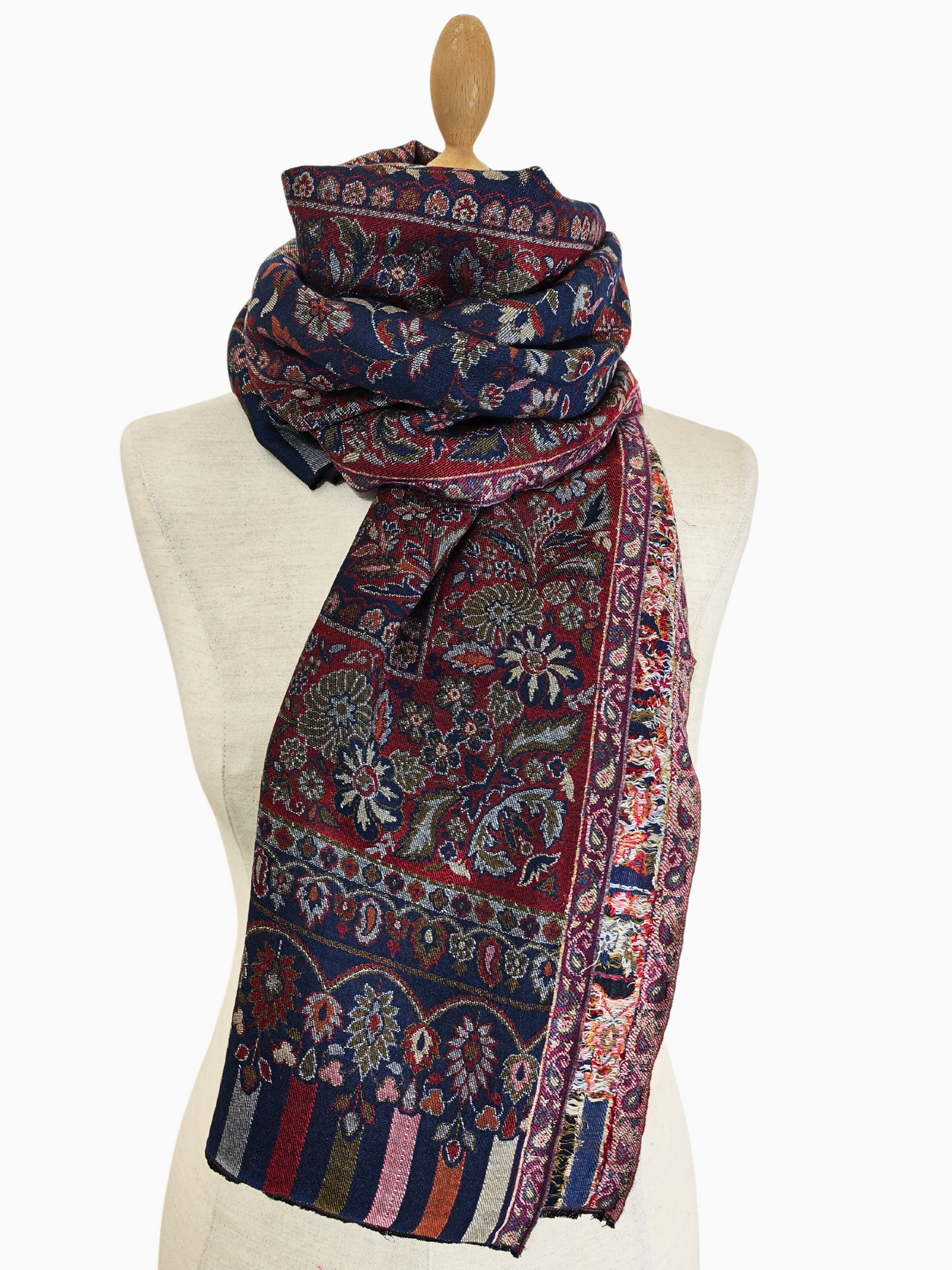 Silk and Cotton blend Stole-Scarf-Wrap in Red/Blue combination Paisley design Self Pattern Print Autumn collection 2024