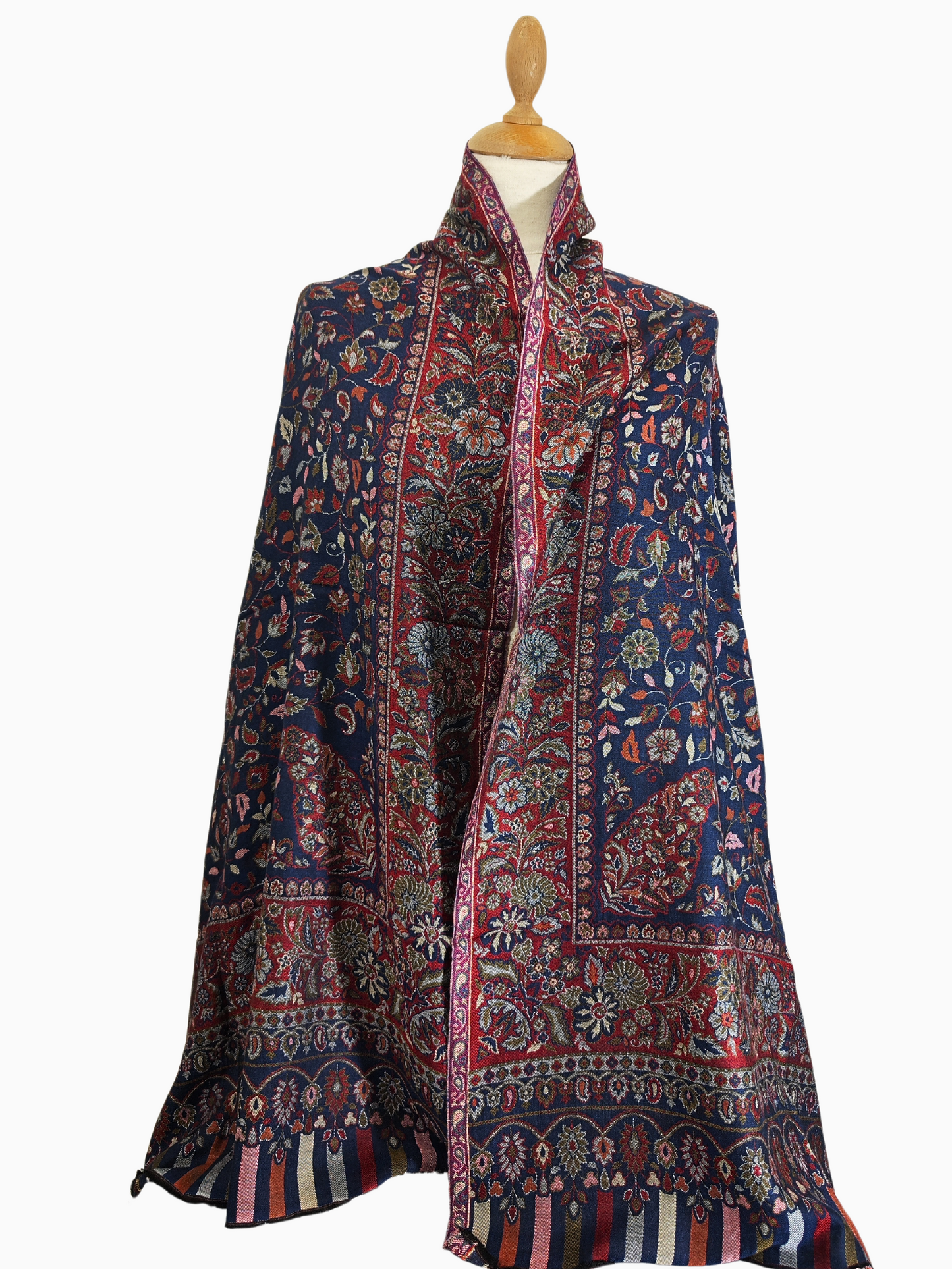 Silk and Cotton blend Stole-Scarf-Wrap in Red/Blue combination Paisley design Self Pattern Print Autumn collection 2024