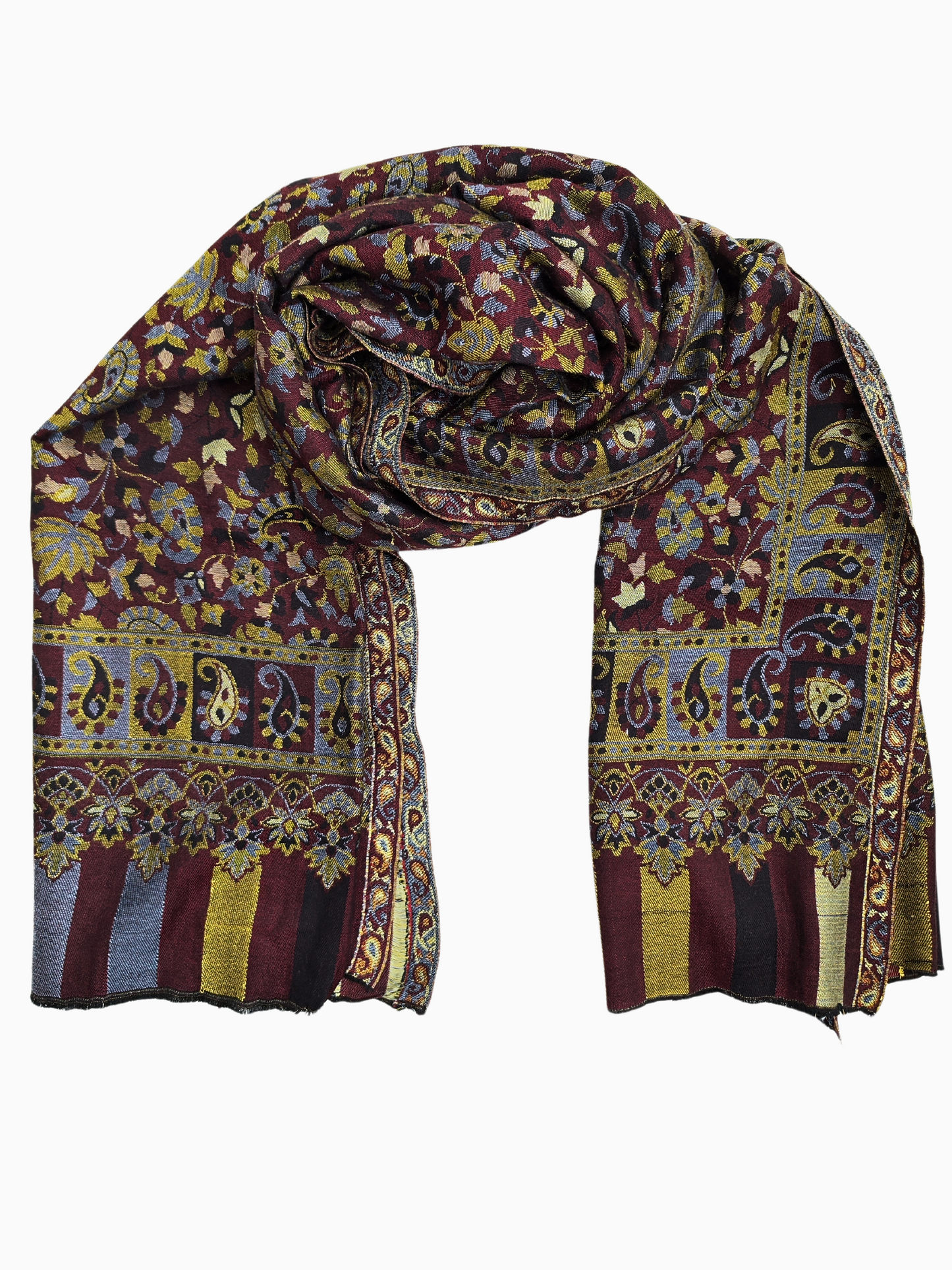 Silk and Cotton blend Stole-Scarf-Wrap in Red/Gold combination Paisley design Self Pattern Print Autumn collection 2024
