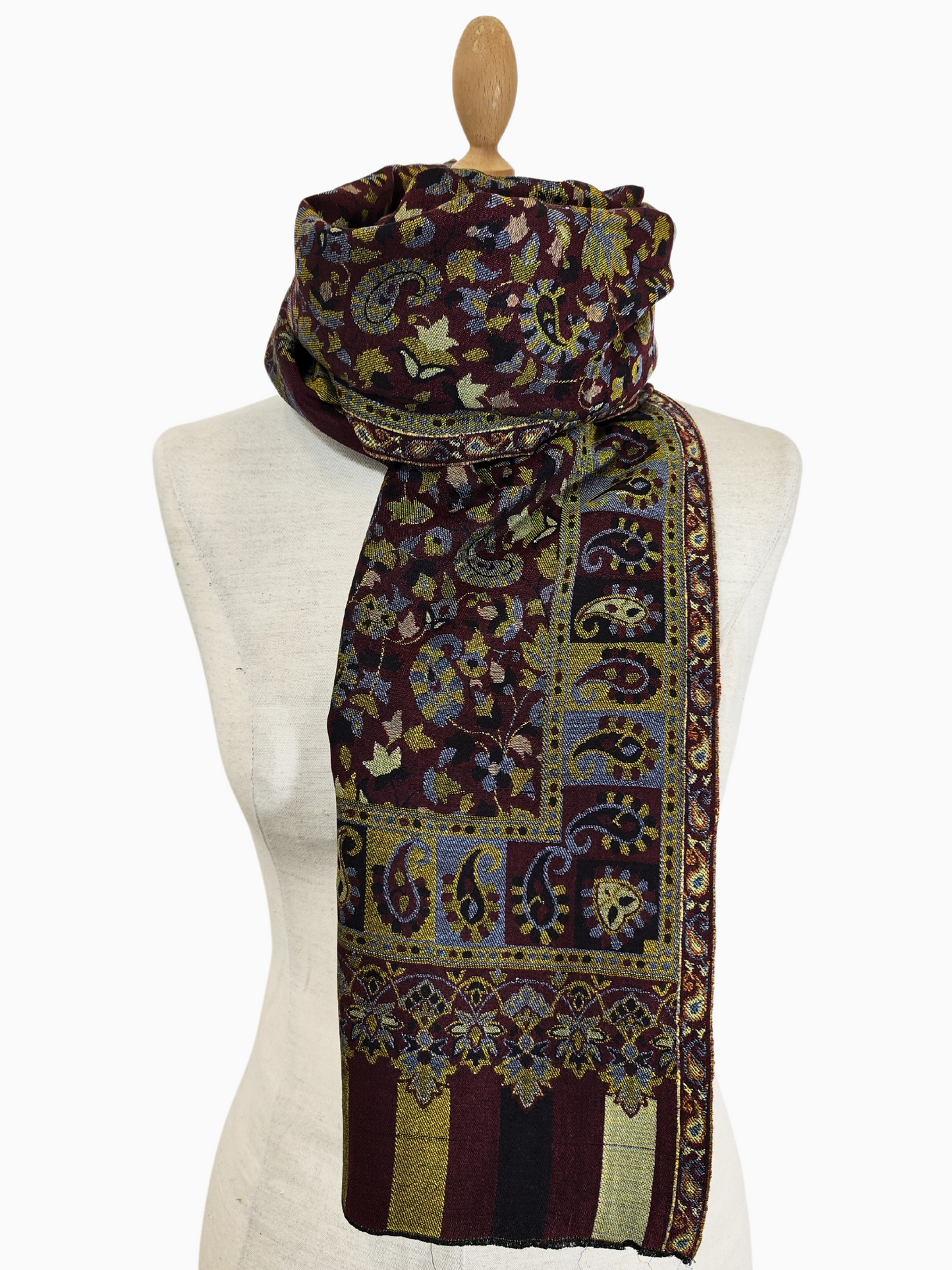 Silk and Cotton blend Stole-Scarf-Wrap in Red/Gold combination Paisley design Self Pattern Print Autumn collection 2024