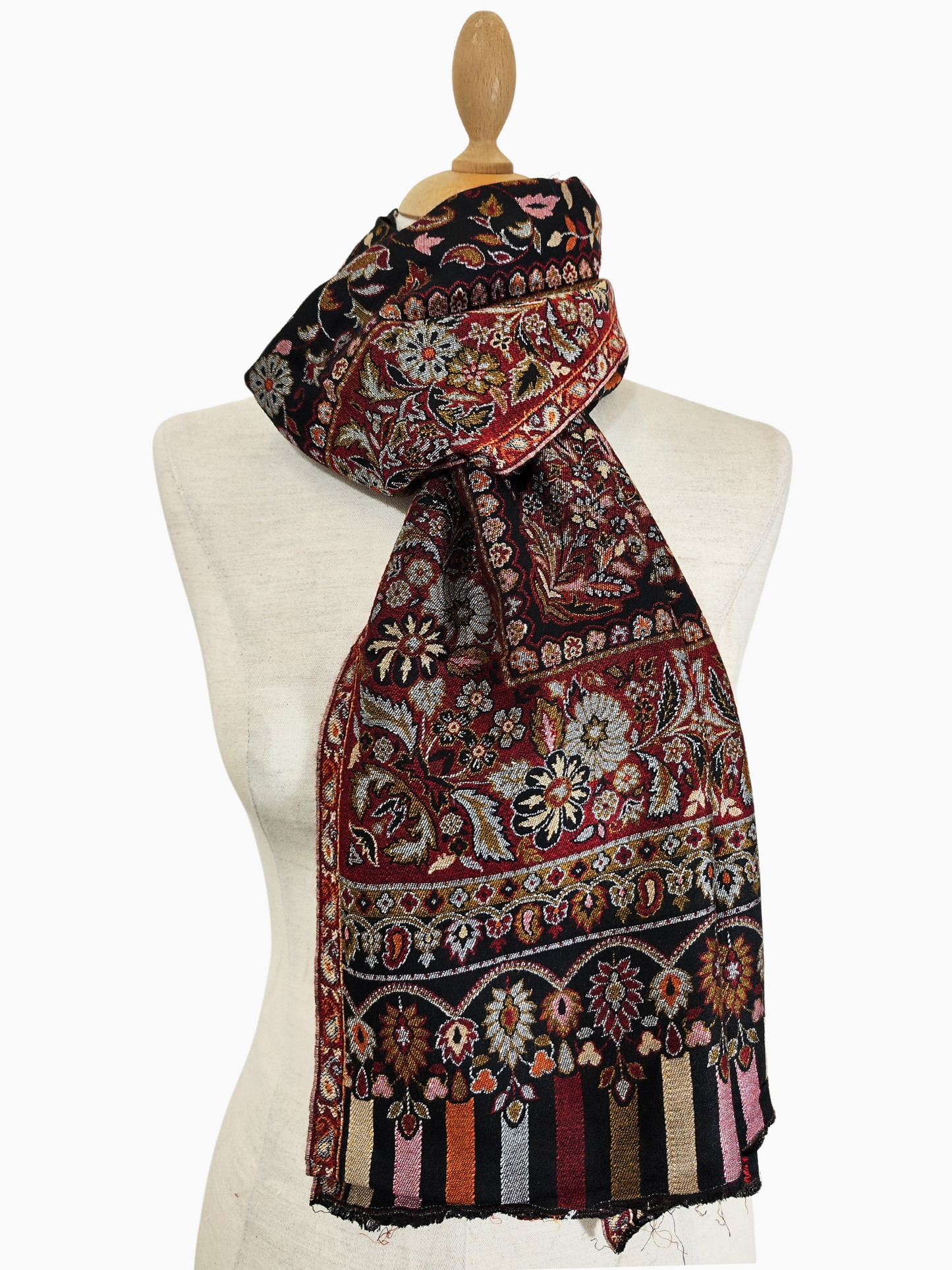 Silk and Cotton blend Stole-Scarf-Wrap in Red/Gold combination Paisley/Floral design Self Print Autumn collection 2024