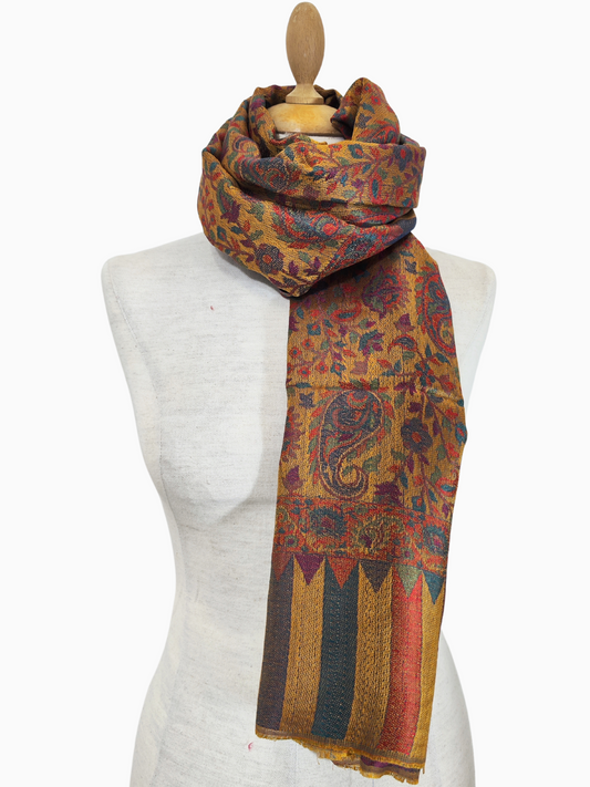 Sunny Yellow Pashmina Silk Blend Shawl with Intricate Paisley Motifs – A Vibrant Masterpiece