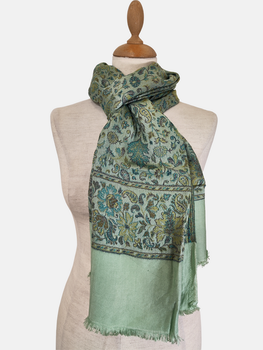 Silk and Cotton blend Stole-Scarf-Wrap in metallic Light Green Autumn collection 2024