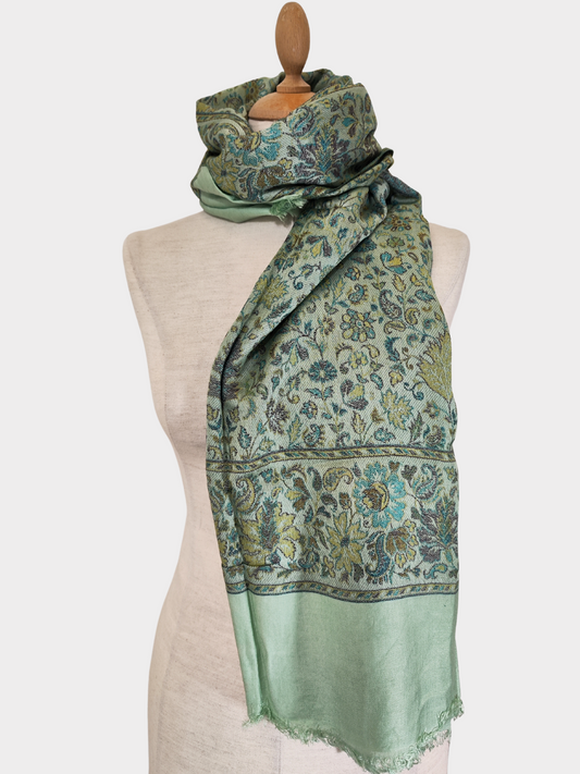 Silk and Cotton blend Stole-Scarf-Wrap in metallic Light Green Autumn collection 2024