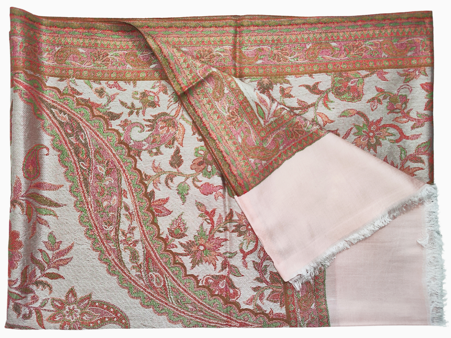 Pink shawl is adorned with a timeless paisley pattern in shades of pink, green, and gold. Paisley Dream Shawl Pink Floral Elegance Bohemian Shawl Vintage Floral Wrap Romantic Paisley Shawl