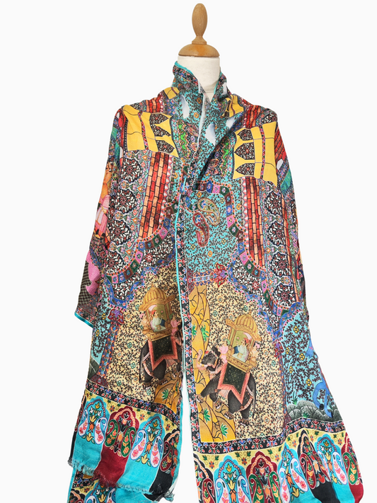 Silk and Cotton blend Stole-Scarf-Wrap in handmade Autumn collection 2024 Multi Colour