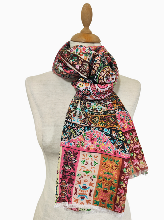 Silk and Cotton blend Stole-Scarf-Wrap in metallic Multi-Colour Autumn collection 2024