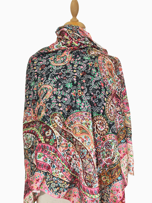 Silk and Cotton blend Stole-Scarf-Wrap in metallic Multi-Colour Autumn collection 2024