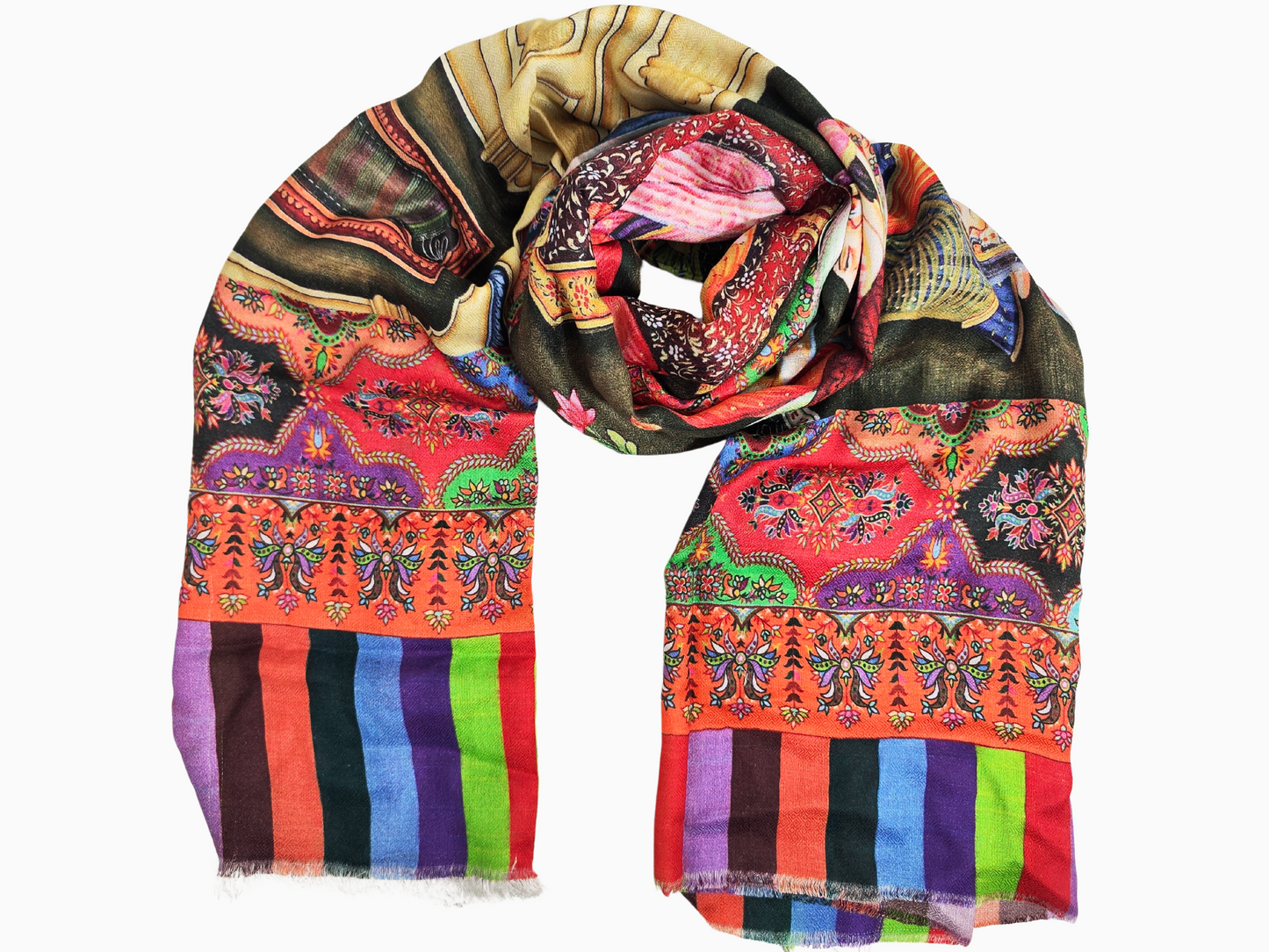 Silk and Cotton blend Stole-Scarf-Wrap in  Multi-Colour Self Print Autumn collection 2024