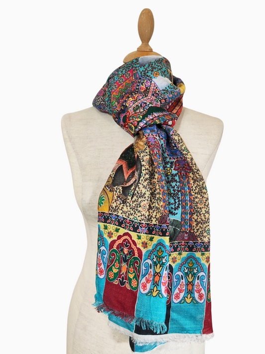 Silk and Cotton blend Stole-Scarf-Wrap in handmade Autumn collection 2024 Multi Colour
