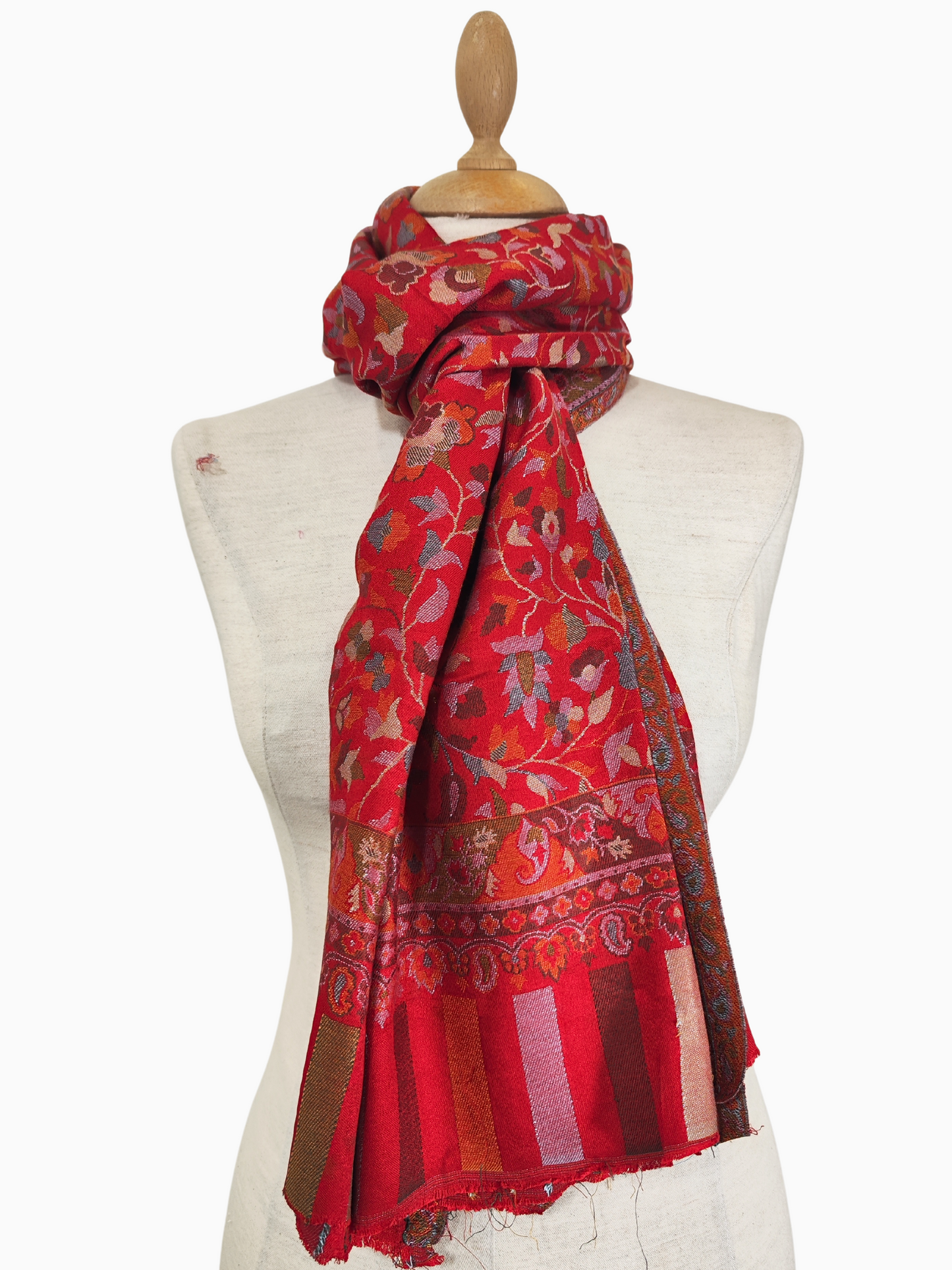 Silk, Cotton and wool blend Stole-Scarf-Wrap in Red Self Pattern Print Autumn collection 2024