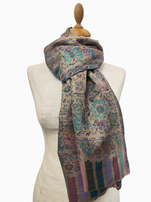 Seide Tuch SIlk Scarf Fein Schal Elegant Multi Color Woven Gewebt, Blumenmuster, Blume, Floral Design