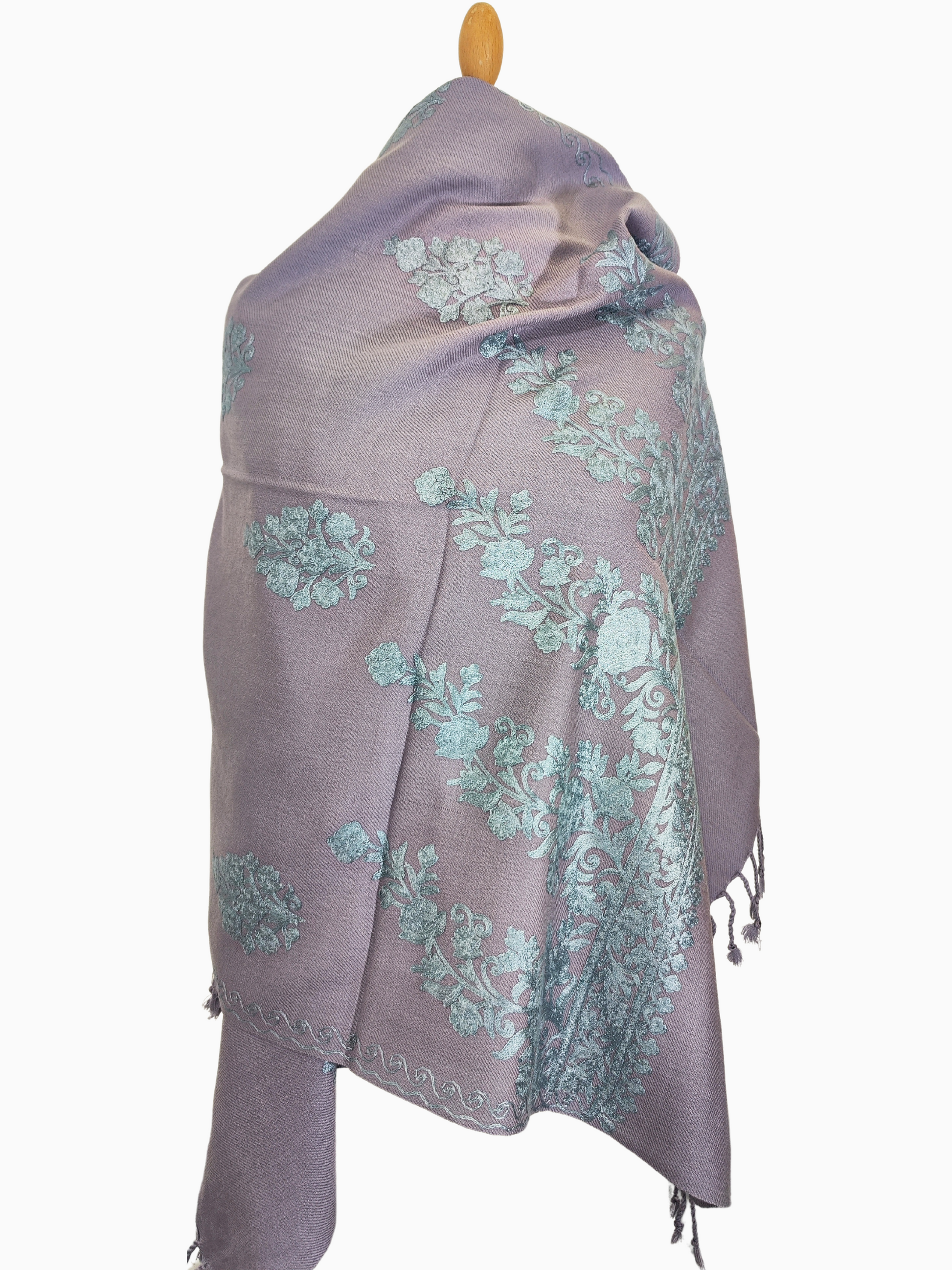 Cashmere Wool Shawl Grey Cashmere Shawl with Floral Pattern Soft, Warm Cashmere Shawl