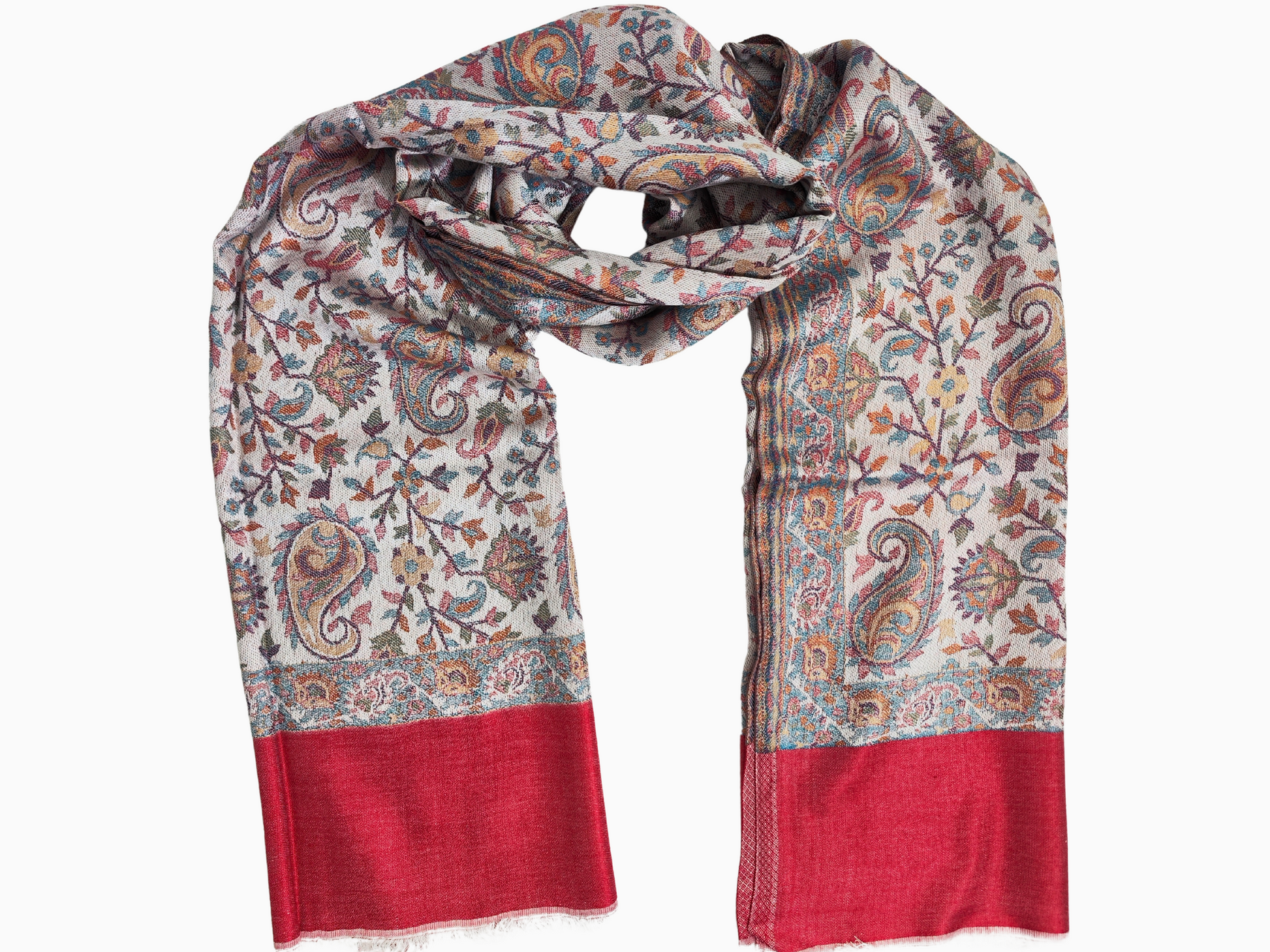 Xale Pashmina," "padrão floral paisley," "vermelho," "azul," "verde," "quente," "macio," "luxuoso," "inverno," "online."
Rimanete al caldo e alla moda con questo bellissimo scialle in Pashmina. Caratterizzato da un accattivante motivo floreale in rosso, blu e verde. Acquistabile ora