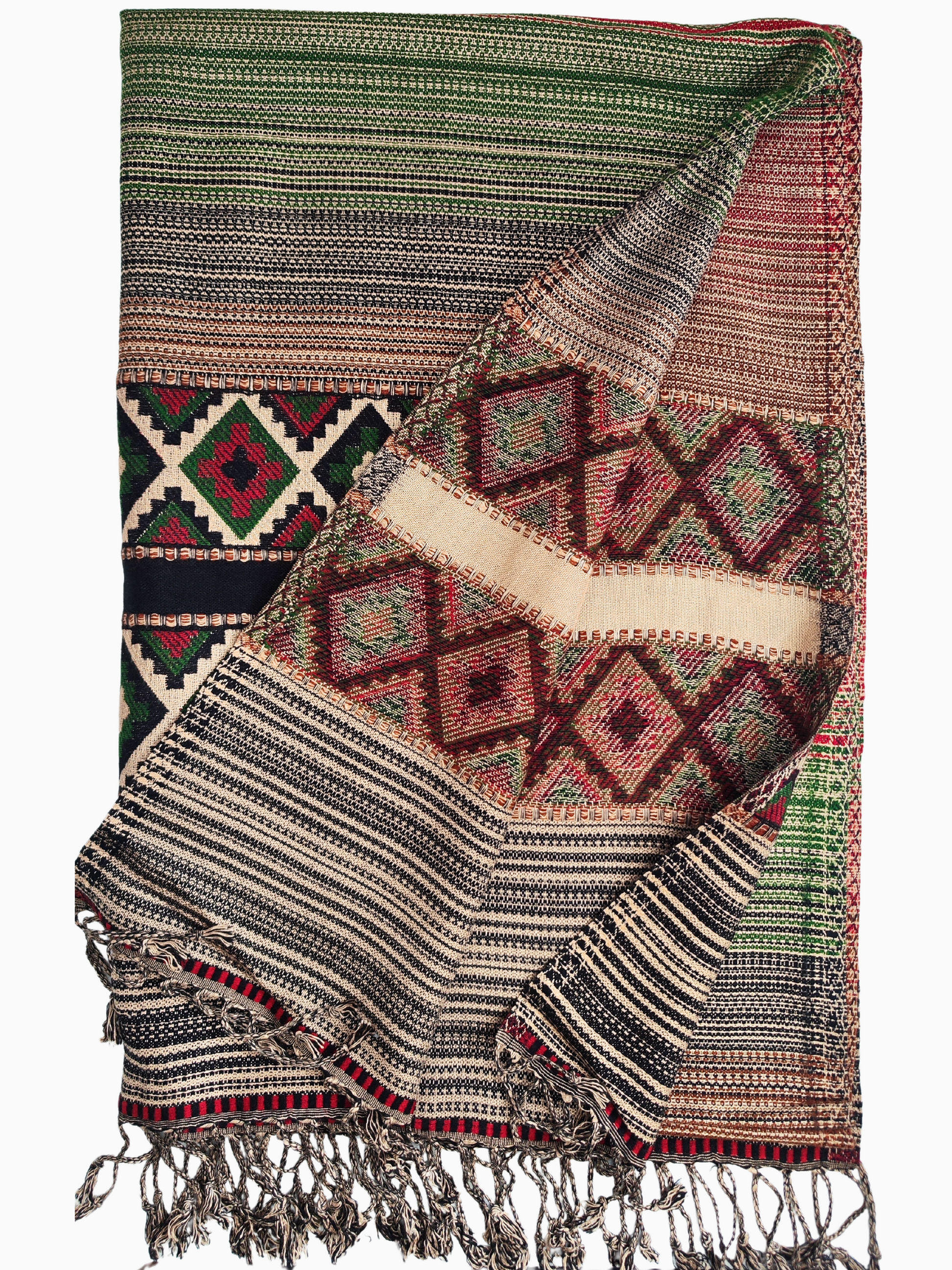 Handwoven Yak Wool Shawl from Kullu, Himachal Pradesh, India, featuring intricate traditional patterns in vibrant colors, made with premium-quality Yak wool for warmth and elegance