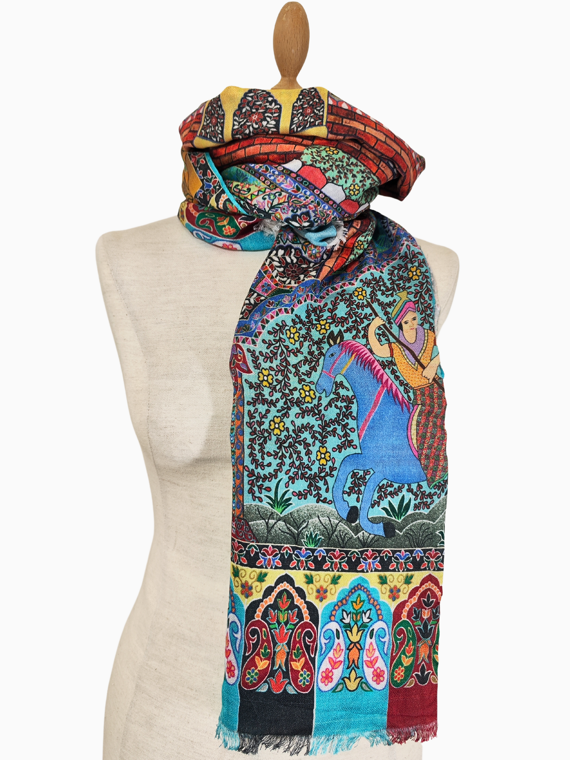 Hand Printed Multi Color Shawl India